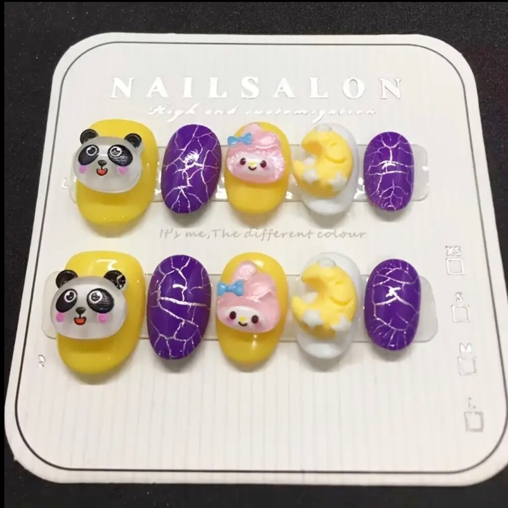 3D press-on charm nails My Melody panda moon charms  (Nail Glue Included!)